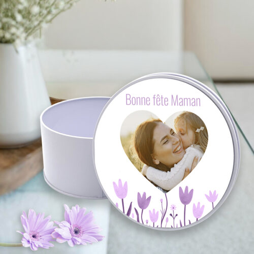 Boîte de métal ronde - Coeur photo bonne fête Maman – Image 2