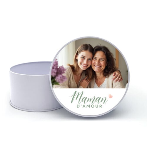 Boîte de métal ronde - Maman d'amour avec photo