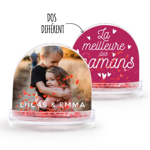 Boule à neige coeurs personnalisable 2 faces - La meilleure des Mamans