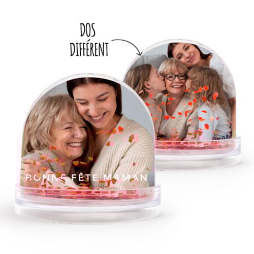 Boule à neige coeurs personnalisable 2 faces - Bonne fête Maman !