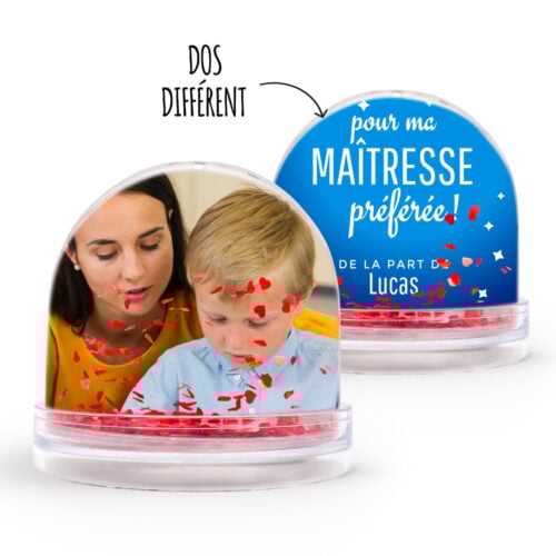 Boule à neige coeurs personnalisable 2 faces - Ma maîtresse préférée !