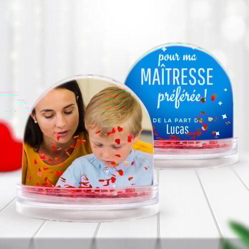 Boule à neige coeurs personnalisable 2 faces - Ma maîtresse préférée ! – Image 2