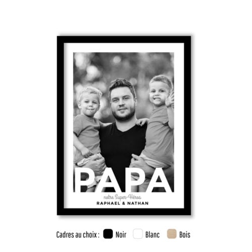Affiche personnalisée avec cadre - Papa mon héros<br> <strong>30 x 40 cm</strong>