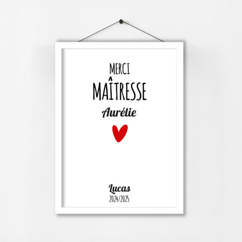 Affiche personnalisée avec cadre - Merci Maîtresse<br> <strong>30 x 40 cm</strong> – Image 3