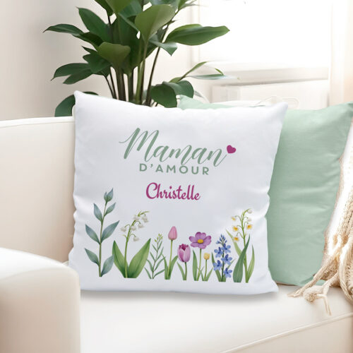 Coussin Bicolore blanc/vert - Maman d'amour avec prénom – Image 2