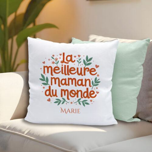 Coussin Bicolore blanc/vert - Meilleure maman du monde – Image 2
