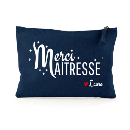 Pochette Bleu marine personnalisée - Merci maîtresse<br> <strong>22,5 x 16 cm</strong>