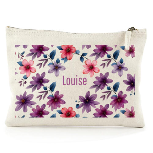Grande pochette personnalisée - Fleurs avec prénom <br> <strong>28 x 20 cm</strong>
