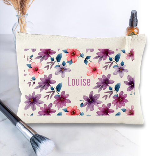 Grande pochette personnalisée - Fleurs avec prénom <br> <strong>28 x 20 cm</strong> – Image 2
