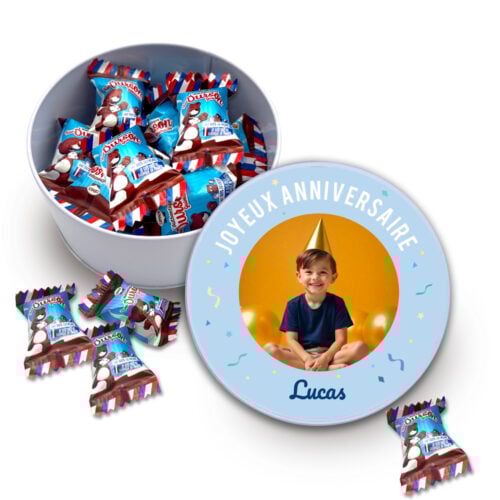 Boîte Ronde Petits Oursons Guimauve – Joyeux anniversaire avec photo