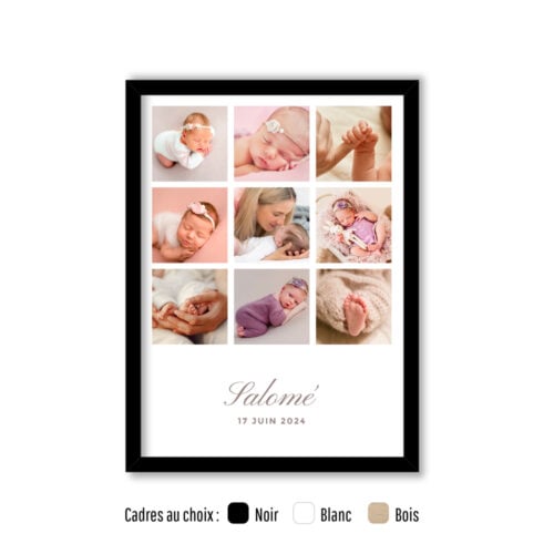 Affiche personnalisée avec cadre - Photos de naissance<br> <strong>30 x 40 cm</strong>