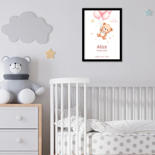 Affiche personnalisée avec cadre - Illustration naissance fille<br> <strong>30 x 40 cm</strong> – Image 2
