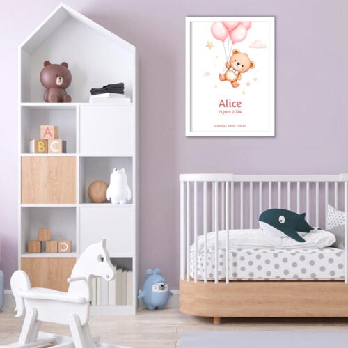 Affiche personnalisée avec cadre - Illustration naissance fille<br> <strong>30 x 40 cm</strong> – Image 4