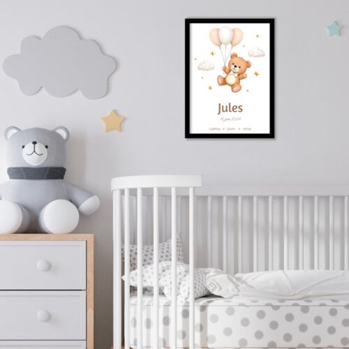 Affiche personnalisée avec cadre - Illustration naissance garçon<br> <strong>30 x 40 cm</strong> – Image 2