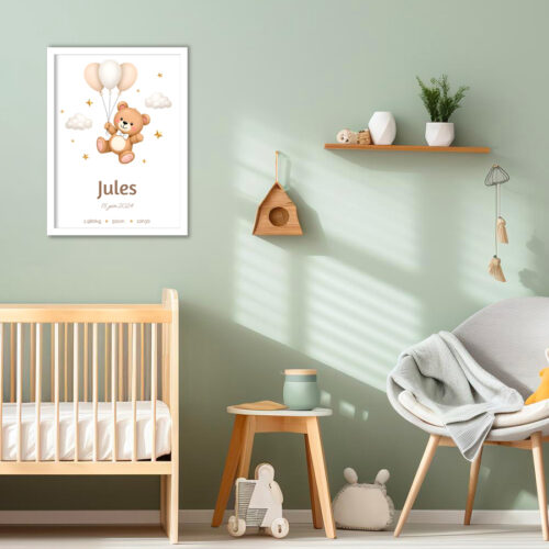 Affiche personnalisée avec cadre - Illustration naissance garçon<br> <strong>30 x 40 cm</strong> – Image 3