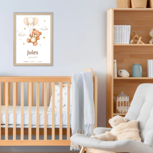 Affiche personnalisée avec cadre - Illustration naissance garçon<br> <strong>30 x 40 cm</strong> – Image 4