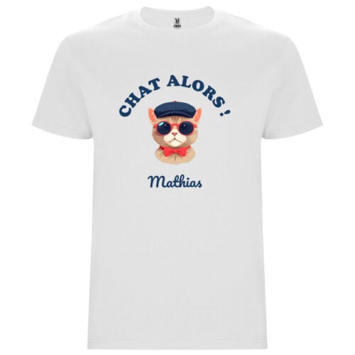 T-shirt blanc - Chat alors avec ton prénom !