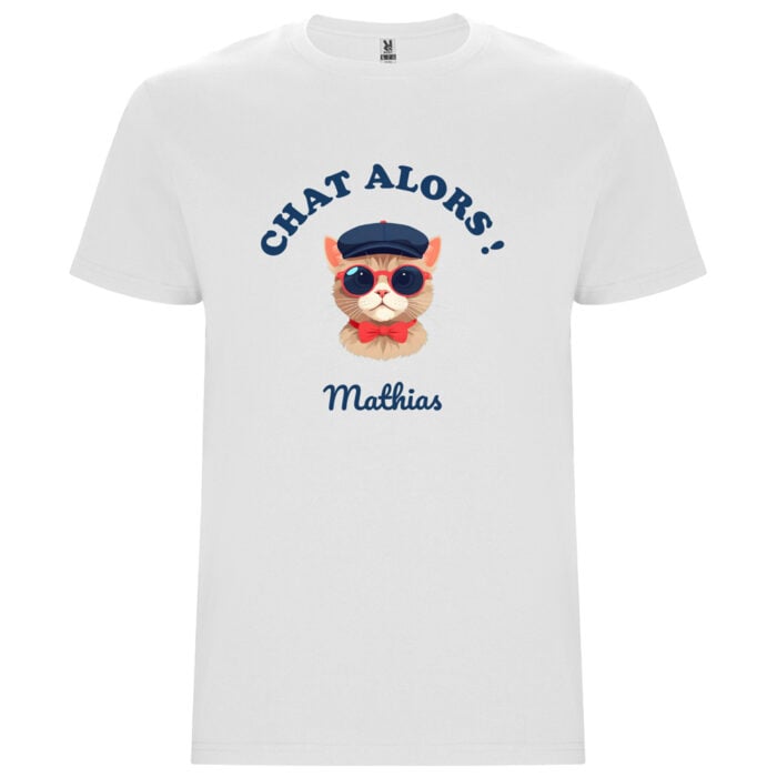 T-shirt blanc - Chat alors avec ton prénom !