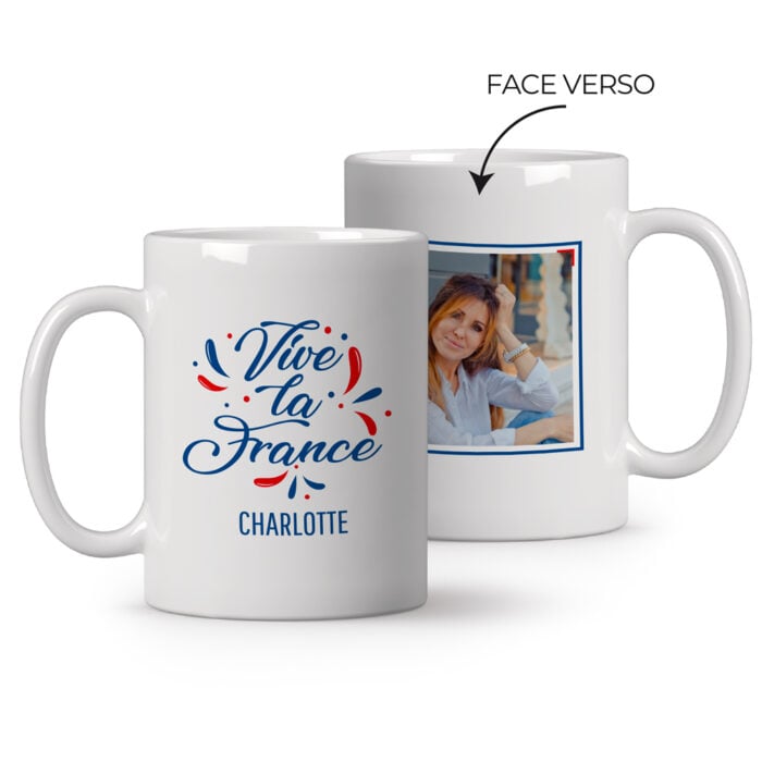 Mug blanc personnalisé - Vive la France avec votre photo