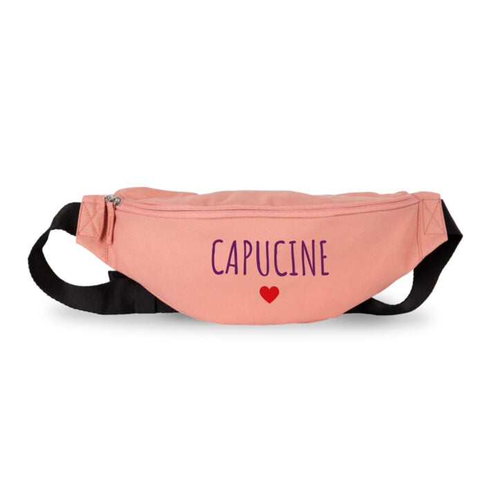 Sac banane rose – Coeur avec prénom