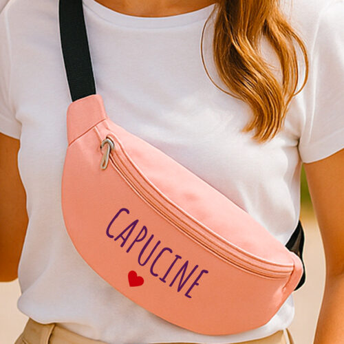 Sac banane rose – Coeur avec prénom – Image 2