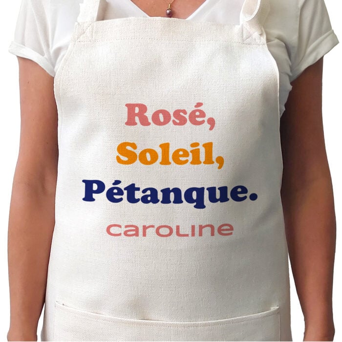 Tablier - Rosé, soleil, pétanque avec prénom