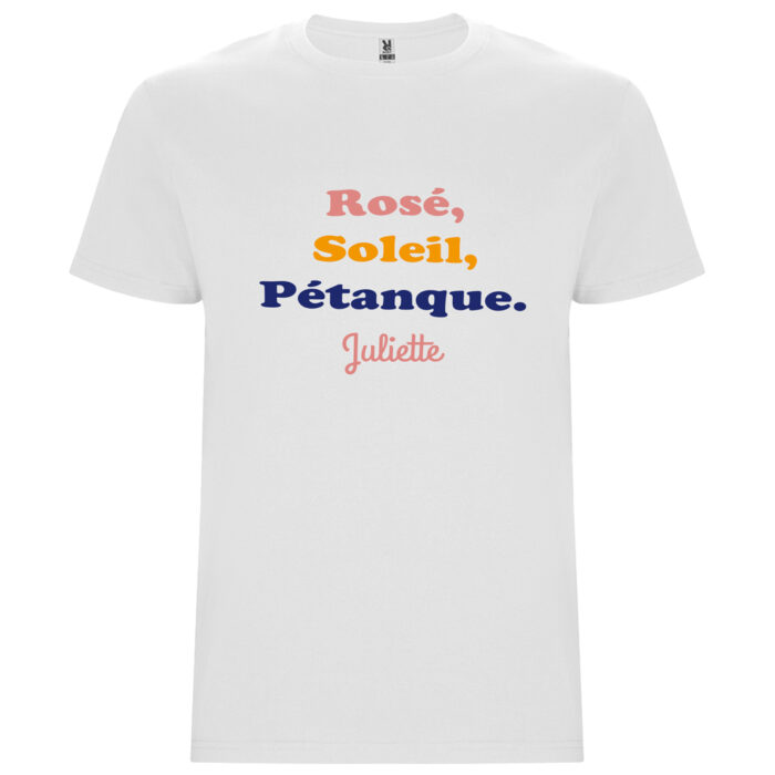 T-shirt blanc - Rosé, soleil, pétanque et prénom