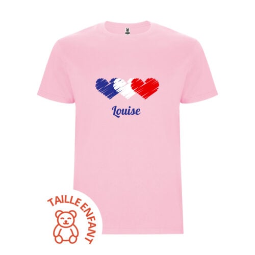 T-shirt Enfant rose - Coeurs tricolores avec prénom
