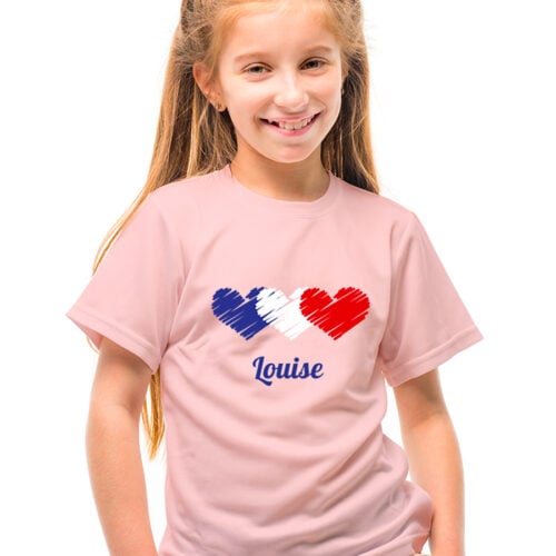T-shirt Enfant rose - Coeurs tricolores avec prénom – Image 2