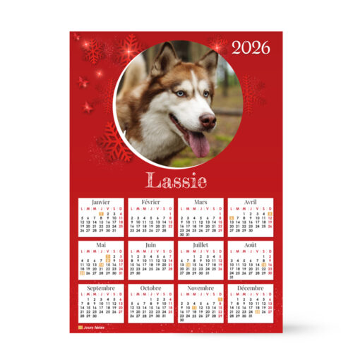 Calendrier format A3 personnalisé - Flocons rouges avec photo