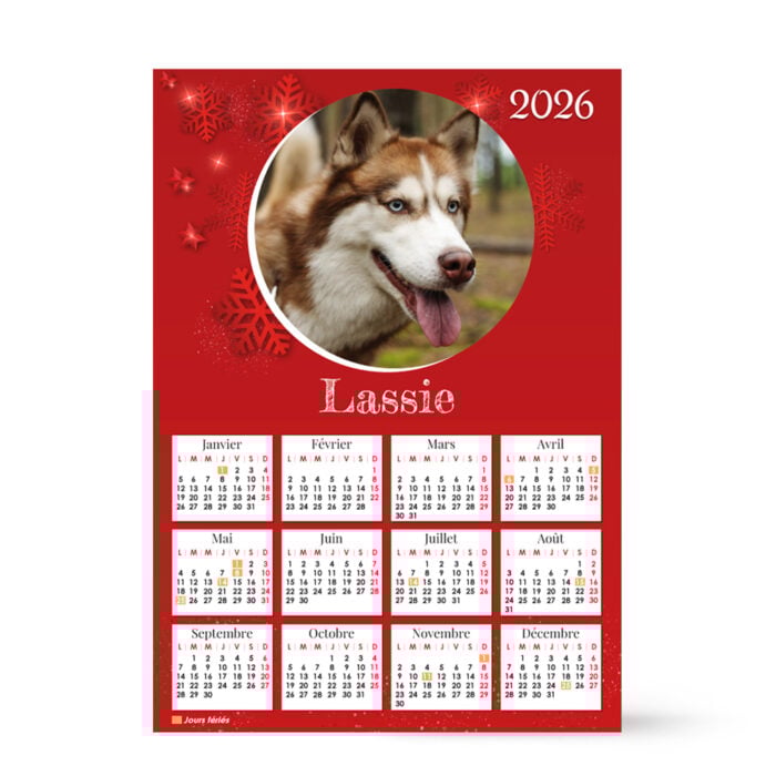 Calendrier format A3 personnalisé - Flocons rouges avec photo