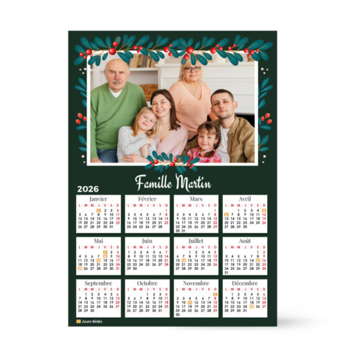 Calendrier format A3 personnalisé - Cadre floral avec photo