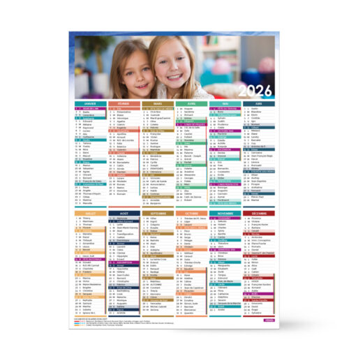 Calendrier format A3 personnalisé - Photo avec vacances scolaires
