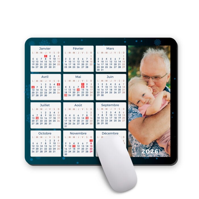 Tapis de souris rectangulaire - Calendrier avec photo  <br> <strong>  23,4 x 19,1 cm </strong>