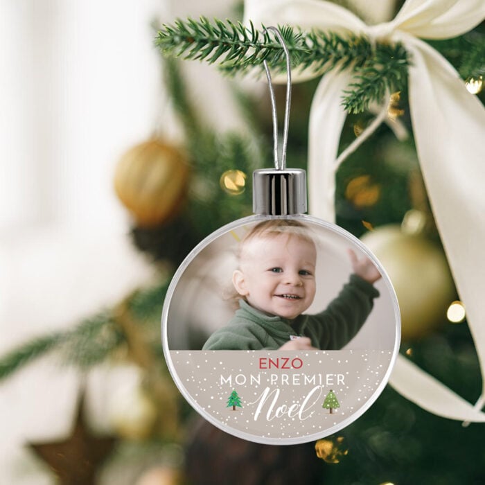 Alternative view of Boule de Noël plate transparente - Mon premier Noël
