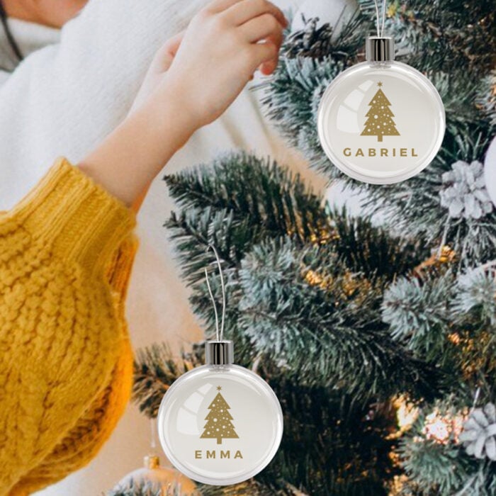 Alternative view of Boule de Noël plate transparente - Prénom
