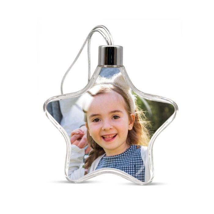 Boule de Noël étoile transparente - Votre photo