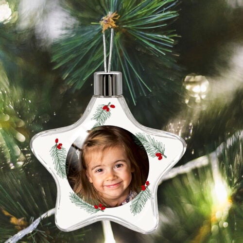 Boule de Noël étoile transparente - Branche de sapin avec photo – Image 2
