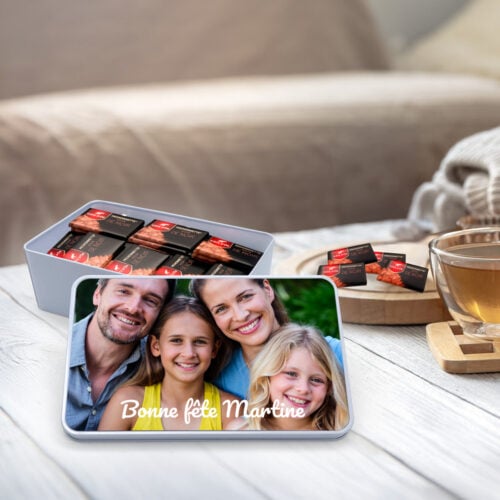 Boîte rectangulaire personnalisée – Photo et texte + chocolats Côte d'Or – Image 2