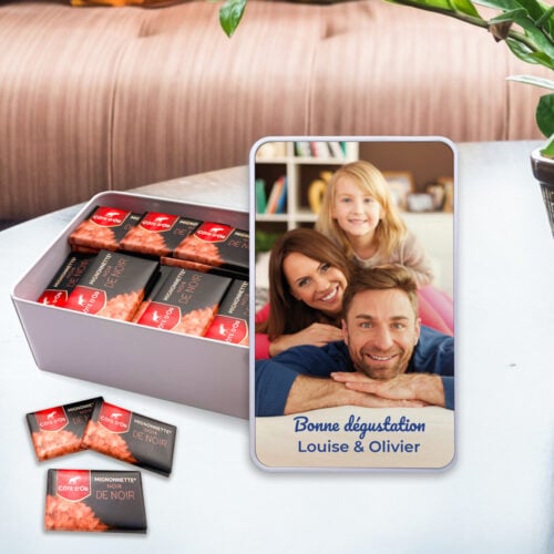 Boîte rectangulaire personnalisée – Photo verticale et texte + chocolats Côte d'Or – Image 2