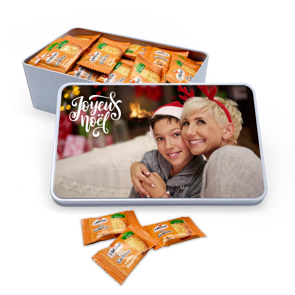Boîte rectangulaire personnalisée – Joyeux Noël avec photo + Petite Galette St Michel