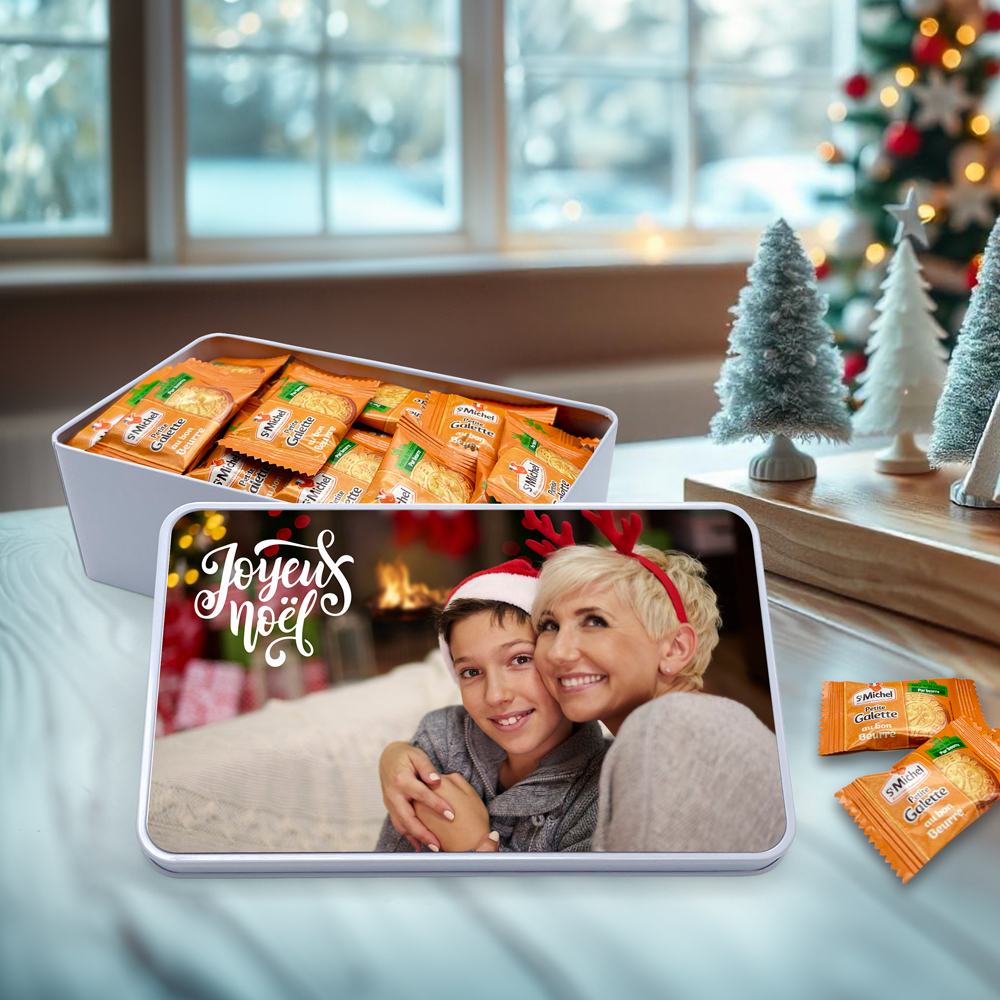 Boîte rectangulaire personnalisée – Joyeux Noël avec photo + Petite Galette St Michel – Image 2