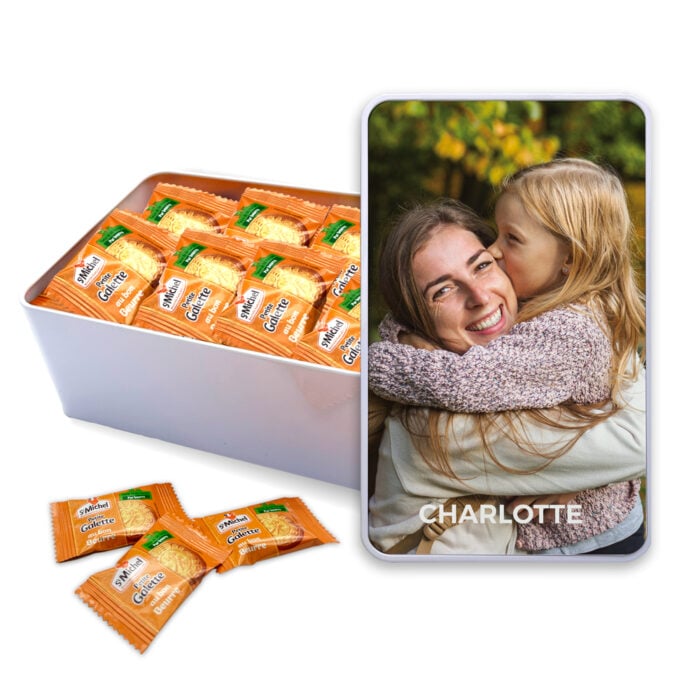 Boîte rectangulaire personnalisée – Photo et prénom + Petite Galette St Michel
