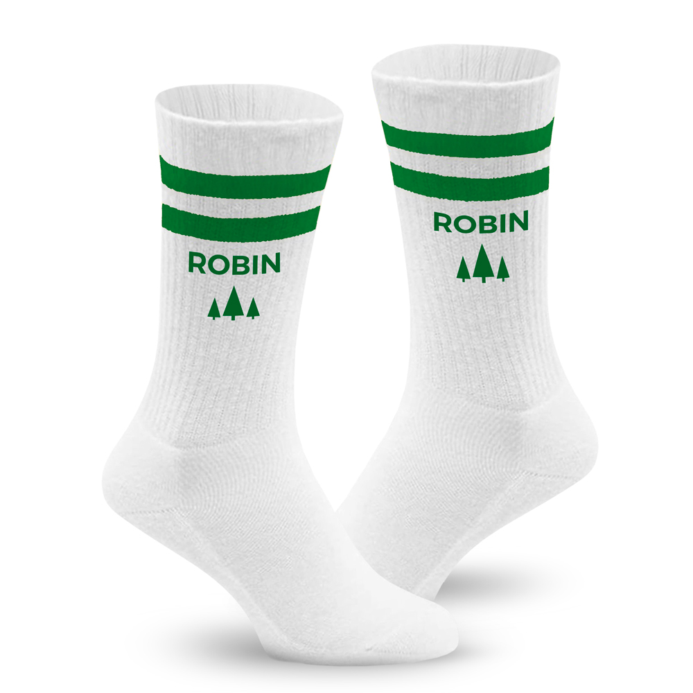 Chaussettes de sport Verte – Sapins avec prénom