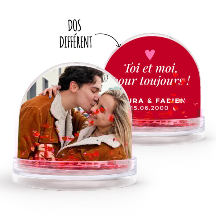 Boule à neige coeurs personnalisable 2 faces - Toi et Moi !
