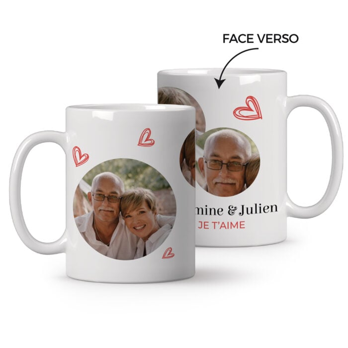 Mug blanc personnalisé - Multiphotos avec coeurs