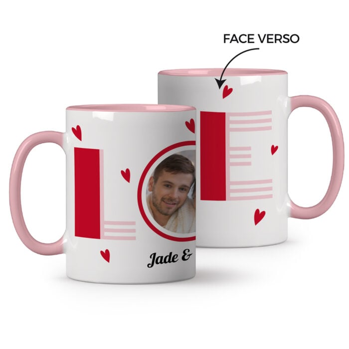 Mug rose personnalisé - Love avec photo