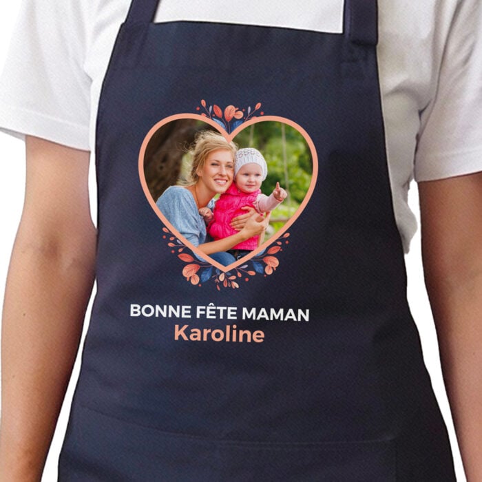Tablier bleu - Coeur avec photo