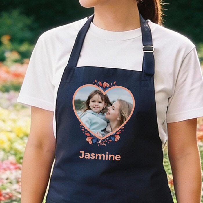 Alternative view of Tablier bleu - Coeur avec photo