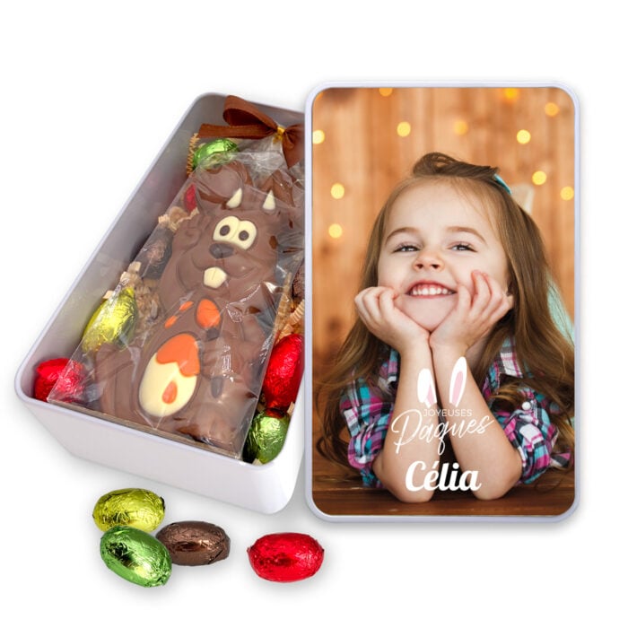 Boîte de Pâques métal rectangulaire - Votre photo + Gourmandises